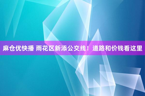 麻仓优快播 雨花区新添公交线！道路和价钱看这里