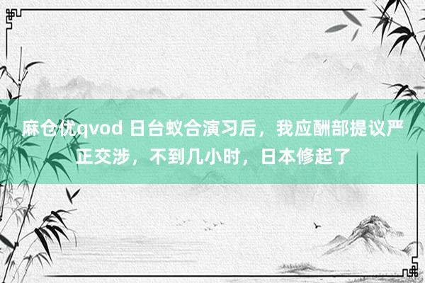 麻仓优qvod 日台蚁合演习后，我应酬部提议严正交涉，不到几小时，日本修起了