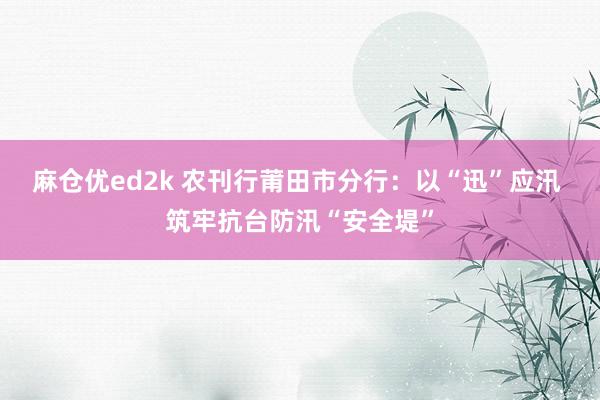 麻仓优ed2k 农刊行莆田市分行：以“迅”应汛 筑牢抗台防汛“安全堤”