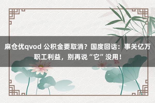 麻仓优qvod 公积金要取消？国度回话：事关亿万职工利益，别再说“它”没用！